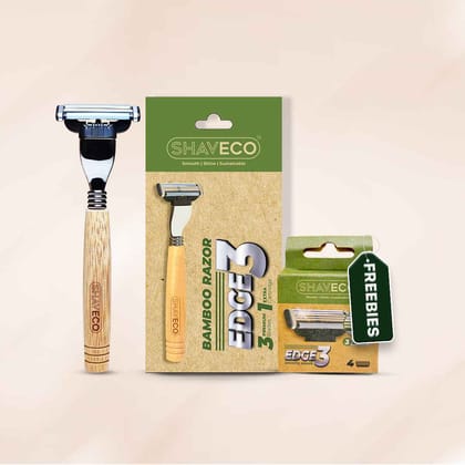 Shaveco Bamboo Edge 3 Razor for Men with 1 Free Cartridge Pack (Pack of 1) | Precision Triple Blades & Sustainable Handle | Close Shaving & Grooming