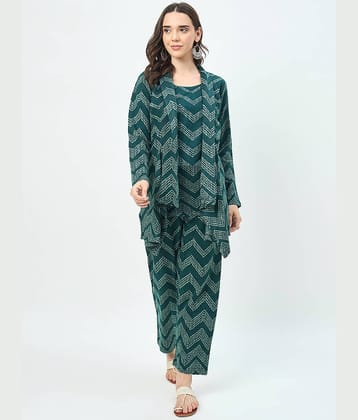 VIAZAA Women Self Design T-Shirt With Trousers Co-Ord Set ( Green )