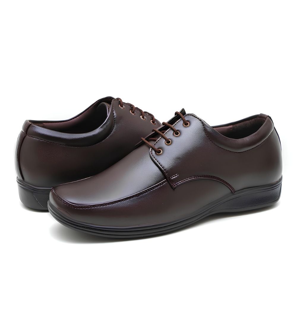 Men's Synthetic Leather Solid Lace-Up Formal Shoes (Brown)