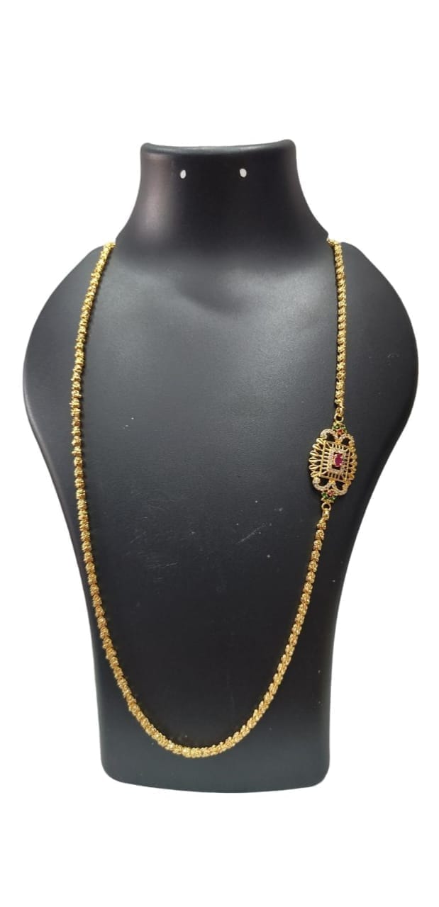 Gold plated traditional long chain with pendant for women