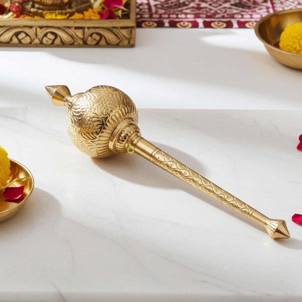 Brass Hanuman Mace, Gada No. 6 � Antique Finish Hanuman Gada, Length : 26 Inch (ZMAS531 F)
