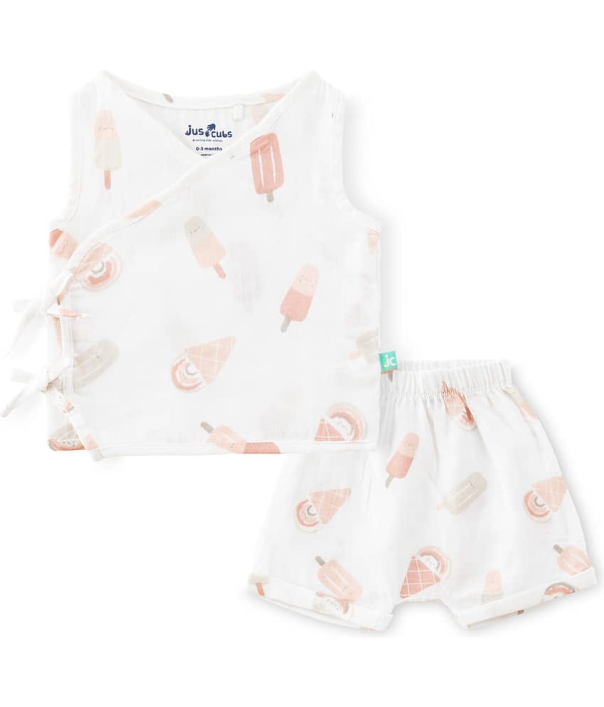 JusCubs Girls Jersey Infants Graphic Printed Set - Offwhite (Pack of 2)