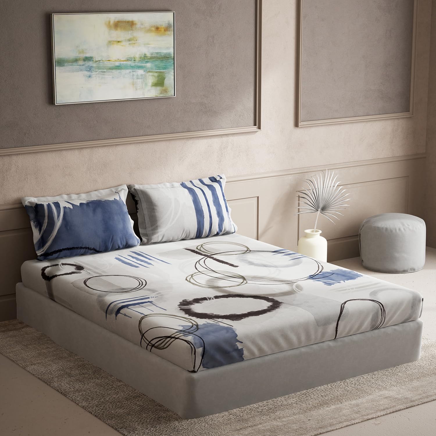 DDECOR - Souvenir Collection 100% Cotton Abstract Pattern 145TC Super King |274 CM X 274 CM| with 2 Pillow Covers - Blue