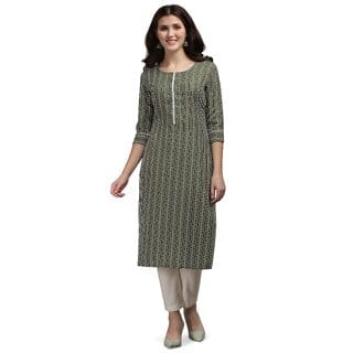 Elara Green Cotton Blend Kurta For Women