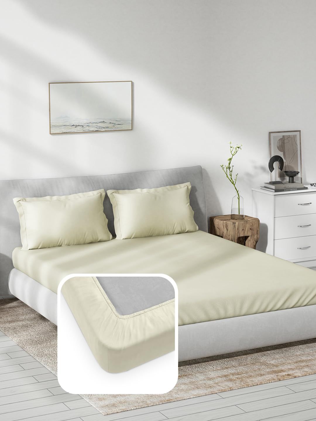 DDECOR - Spectrum Collection 100% Cotton Plain & Texture Pattern 180TC King Fitted Sheet|180 CM X 198 CM| - Beige