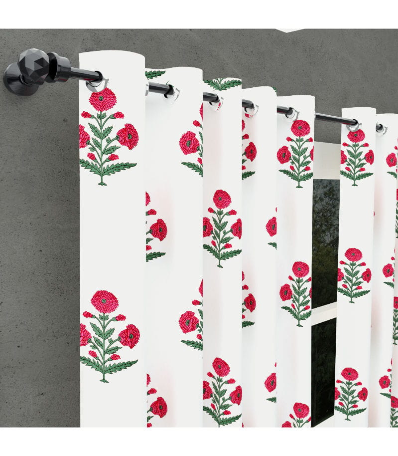 Ocean Enclave Floral Harmony Curtains Hand Block Print in Cotton ( 5 Feet )