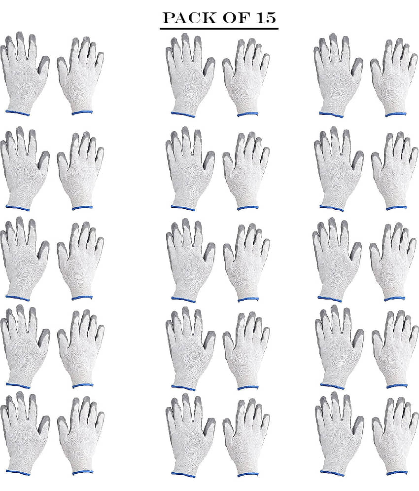 LAXMI White&Grey Nitrile Coated Hand Gloves (Pack of 15) Nylon Safety Glove