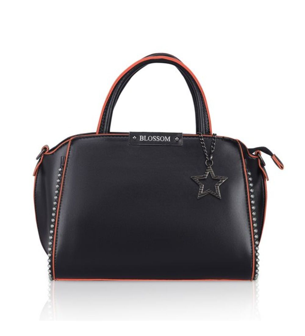 Women's Faux Leather Metal Beads Handbag (Black)
