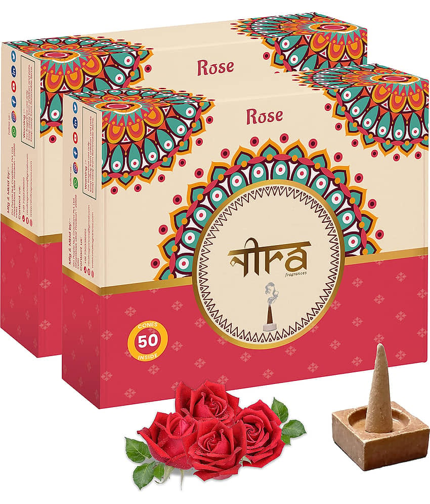Nira Fragrances Incense Dhoop Cone Rose 100 Pieces ( Pack of 2 )