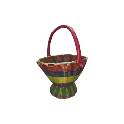 Handmade Colorful Wicker Picnic Basket with Red Handle
