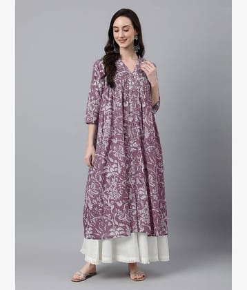 Janasya Pack of 1 Cotton Printed Flared Women's Kurti - ( Purple )