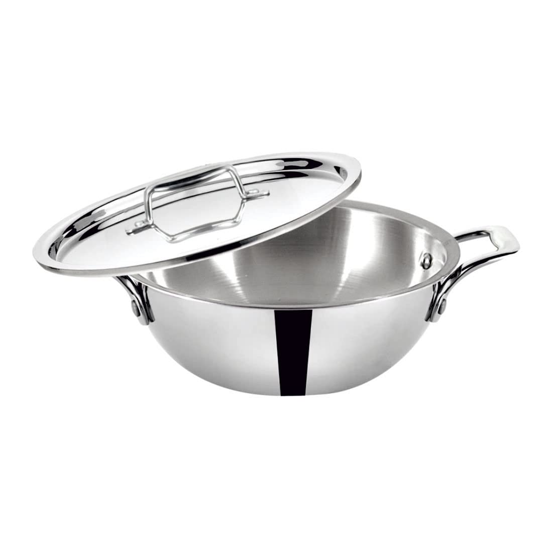 BALTRA Triply Stainless Steel Kadai with Lid - 4.2 L, 28 cm | Non-Toxic Less Oil Healthy Cooking, Heavy Bottom Induction Cookware Kadhai for Cooking & Frying | Stainless Steel Kadai for Cooking