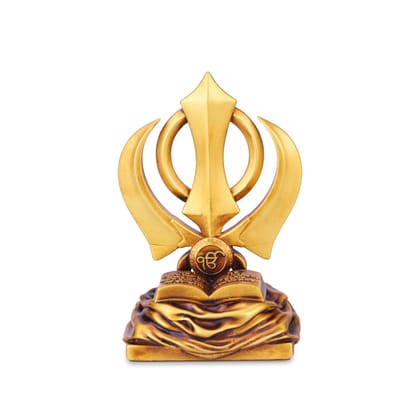 Artarium Religious Gold Khanda Sahib Symbol Traditional Spiritual Sikh Khanda Idol for Car Dashboard Home Decor Pooja Office Table Showpiece Gifts Items (Khanda Sahib Antique 4 Inch)