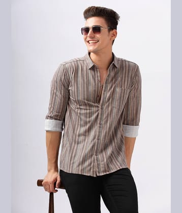 BULLMER Trendy Regular Fit Striped Causal Full Sleeve Shirt for Men_Brown2