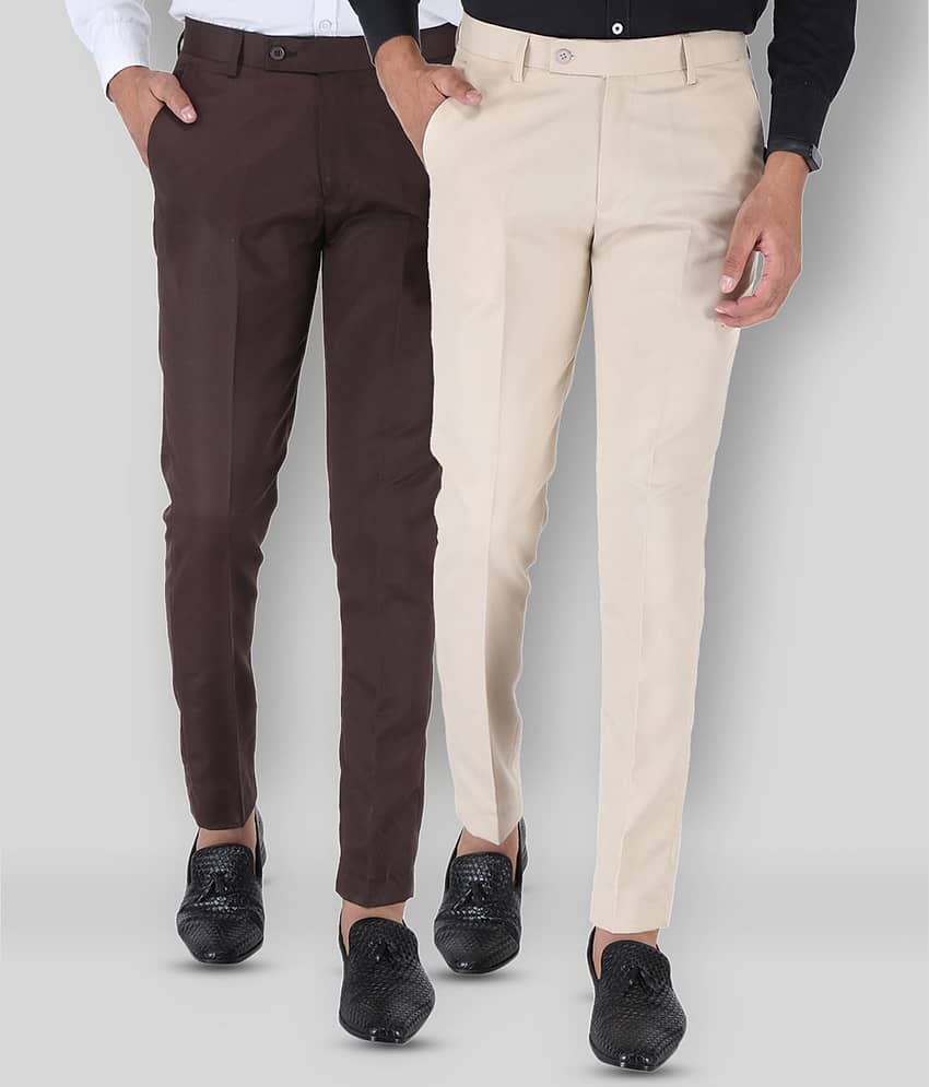 SREY - Coffee Polycotton Slim - Fit Men's Formal Pants ( Pack of 2 )