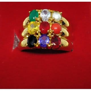 Ashtadhatu Three Layer Nav Ratna Ring Of Nine Stone In Gold Plated For Men And Boys Ashtadhatu Three Layer Nav Ratna Ring Of Nine Stone In Gold Plated For Men And Boys