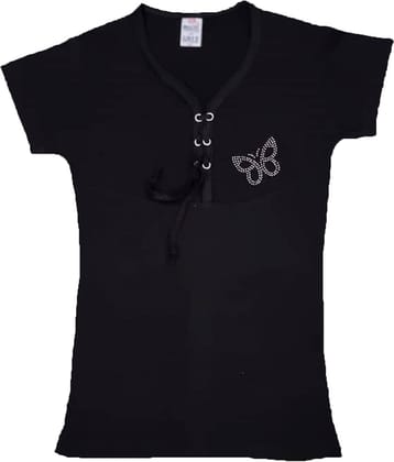 COOLTEES4U Pack of 1 Girls 100% Cotton Top ( Black )