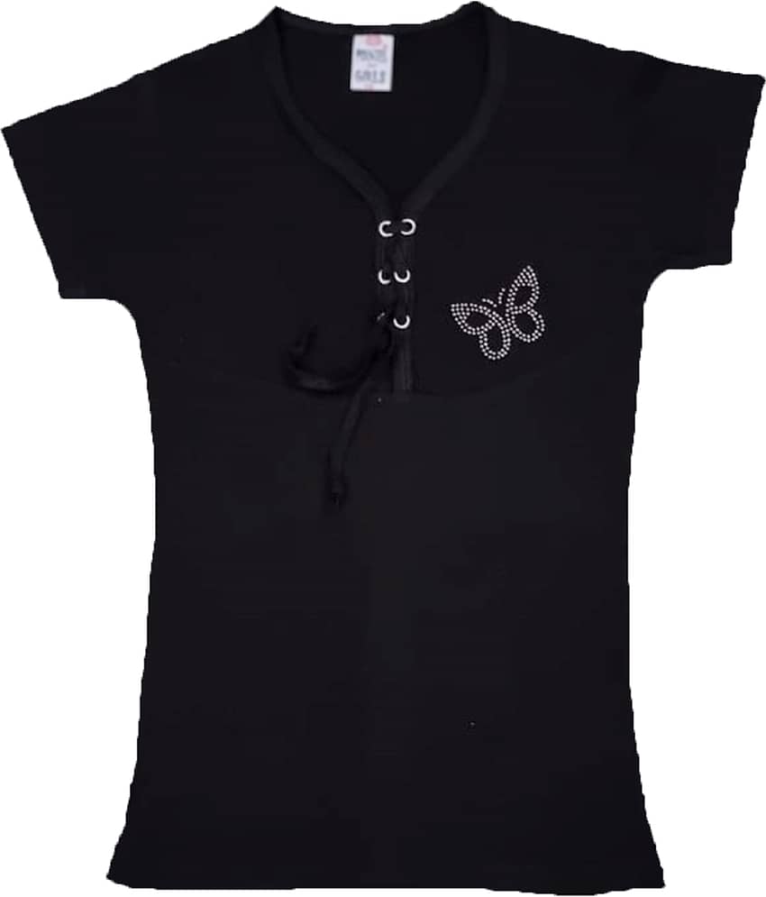COOLTEES4U Pack of 1 Girls 100% Cotton Top ( Black )