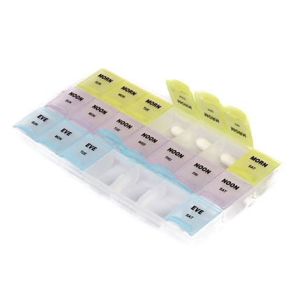 EZYFIT Pill Medicine Organizer Reminder Storage Box 21 Day Medicine planner Pill Organizer, Weekly Pill Organizer, 3 Times A Day Color-Coded, Easy-Open, See-Through Lids, Organize Medication