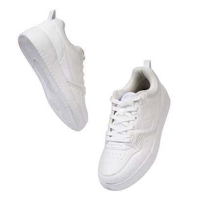 Bond Street Men's White Casual Sneakers | PU Upper Lace-Up Shoes with Durable PVC Sole | Stylish & Comfortable Footwear for Daily Use