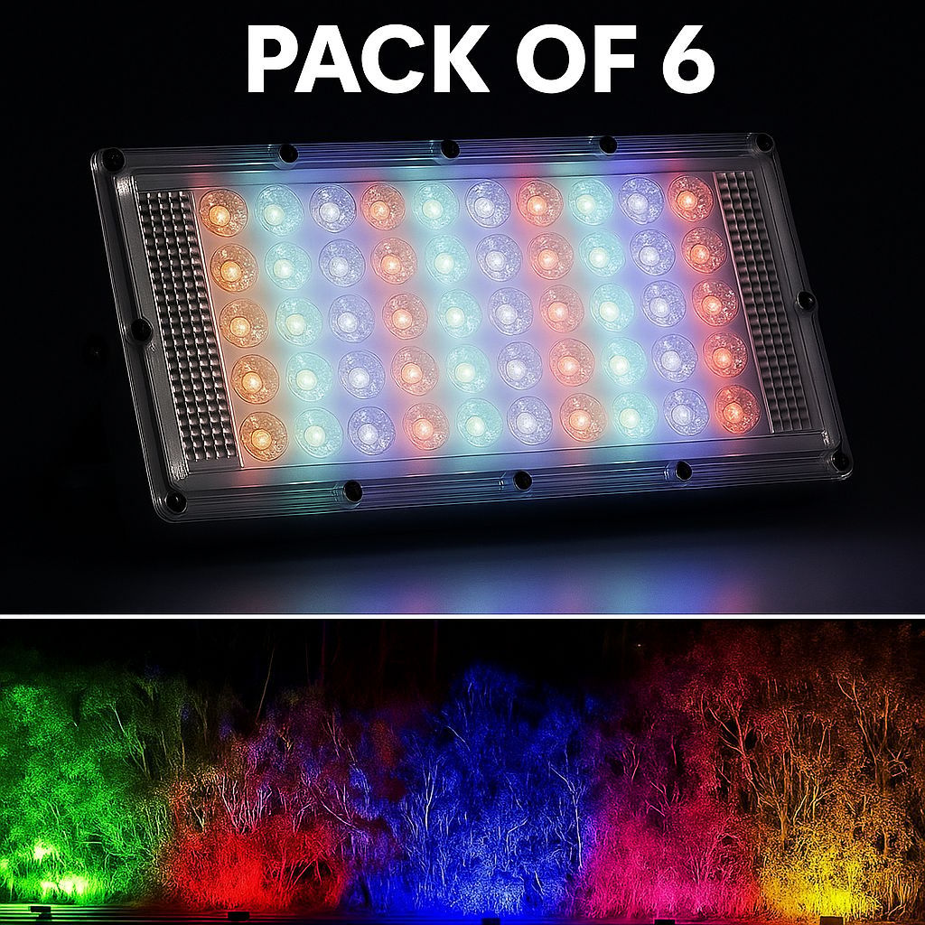 SPARKWORLD (Pack of 6)- 50 Watt Brick Ultra Bright lens Led Flood Light (RGB 50W) Flood Light Outdoor Lamp (Multicolor) | Colour: Multicolor (Pack of 6)