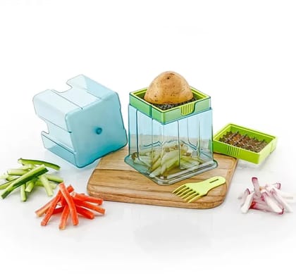 2-in-1 Potato Chipper & Slicer, French Fries Maker with Two s for Finger Chips, Plastic Kitchen Accessory, Vegetable & Fruit Cutter (1 Pc)