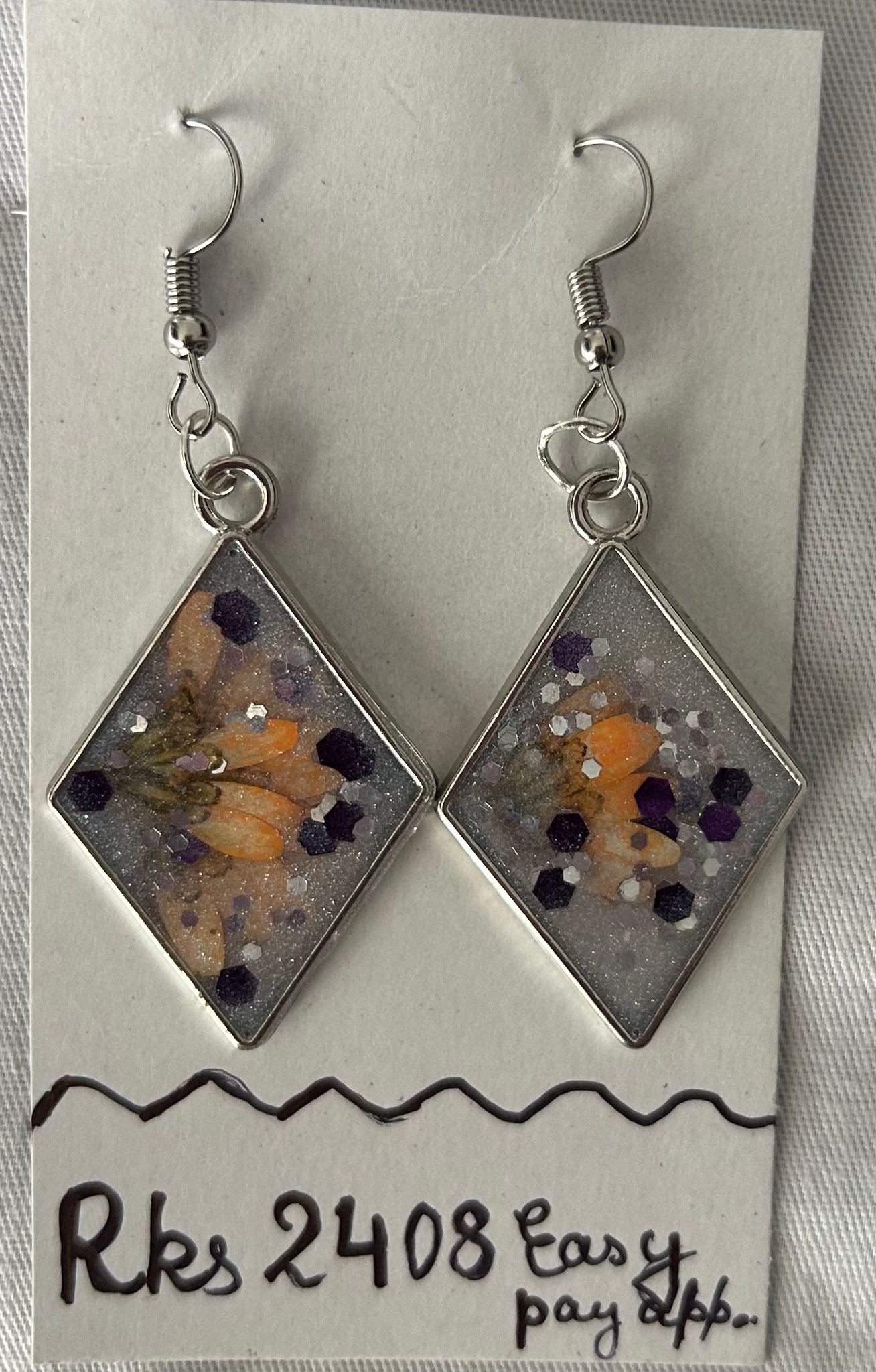 Orange flower resin earring