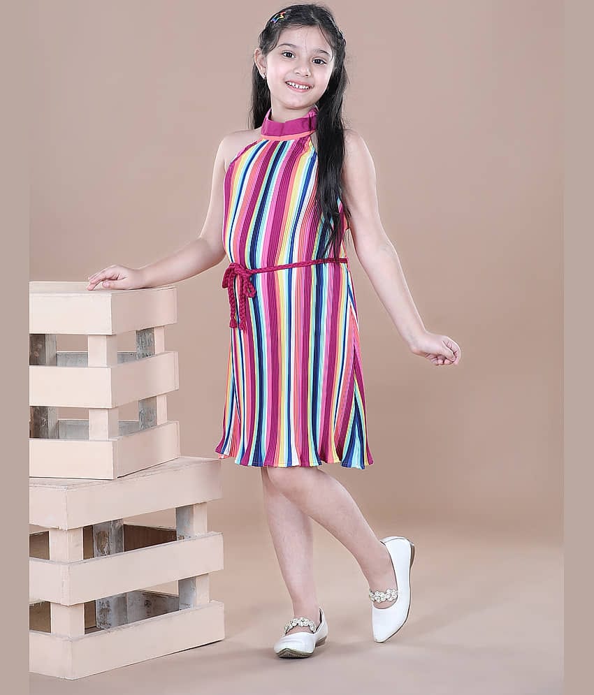 StyleStone Polyester Fit And Flare Dress For Girls ( Pack of 1 , Multicolor )