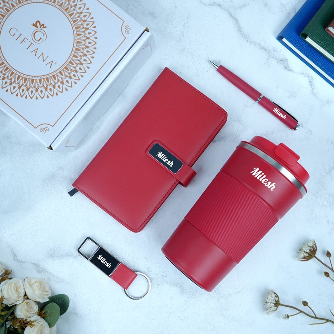 Personalized Gift Set - Diary, Pen, Tumbler & Keychain