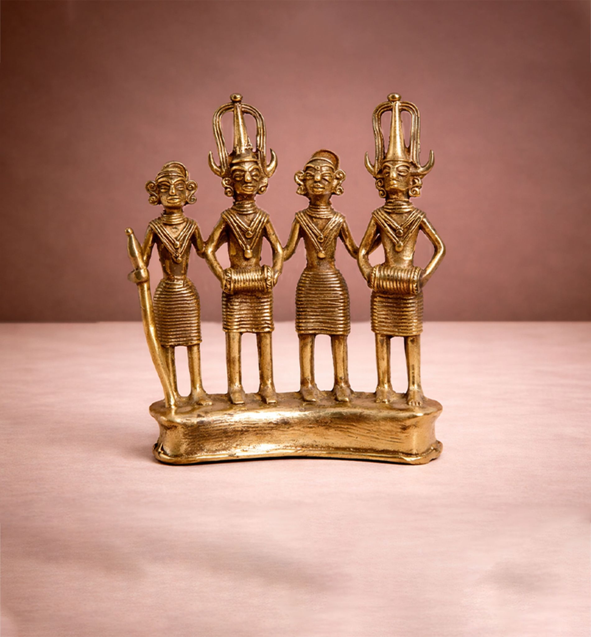 Handcrafted Brass Tribal Musician Ensemble showpiece