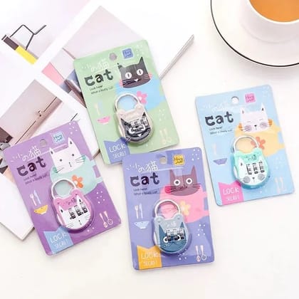 Cute Cat Mini Lock | Portable Miniature Key Lock with Adorable Cat Design | Small Security Padlock for Bags, Lockers, Drawers, Luggage & Personal Accessories (Random Color)