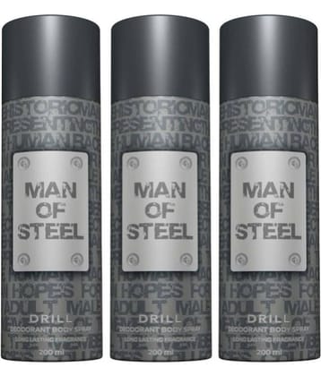 Denver Man Of Steel Drill Deodorant Spray for Men 600 ml ( Pack of 3 )