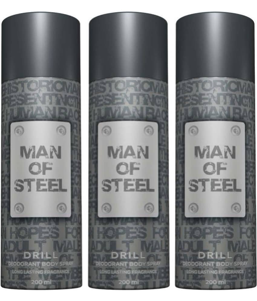 Denver Man Of Steel Drill Deodorant Spray for Men 600 ml ( Pack of 3 )