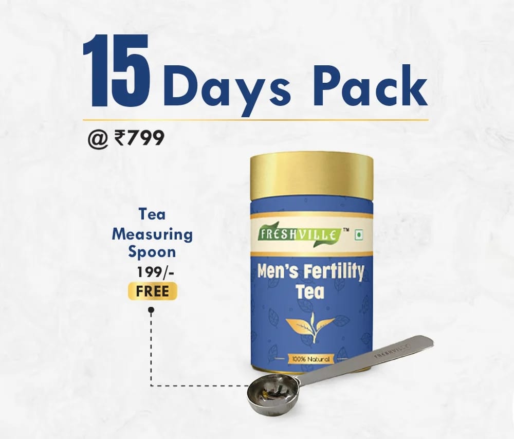 Freshville Men Fertility Tea | Pure & Natural | Balancing Hormone & Testosterone Level | Ashwagandha, Hibiscus, Liquorice, Turmeric, Cinnamon, Gokhru, Shatavari, Green tea Tin (50g)-15 Day Pa