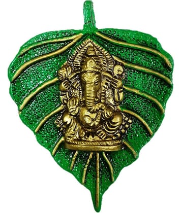 AFTERSTITCH Lord Ganesha wall hanging Green Metal Leaf God Ganpati Idol  (Pack of 1)