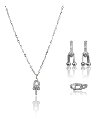 Women's Stainless Steel Unique Design Silver Polish Combo Jewelry (Silver Plated)