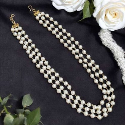 Premium White Three Layer shell Pearl Necklace