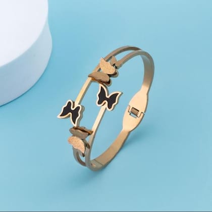 Gold Butterfly Bracelet for Women with Black Enamel | Stylish & Chic