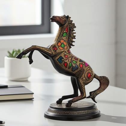 Handcrafted Brass Jumping Horse Statue | Symbol of Power, Success & Energy, Height : 11 Inch (ANMAS160)