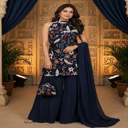 Premium Designer Plazo Set Blue