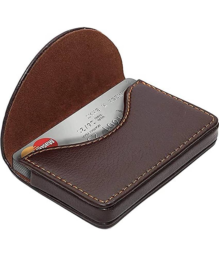 Stitched PU Leather ATM Credit Debit Business ID memory Card Holder Wallet for Men & Women - Brown