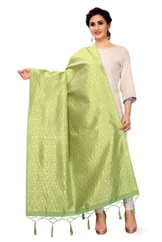 Women's Silk Pure weaving Work Duppatta (Light Green, Leangth: 2-2.3 Mtrs)-PID44956