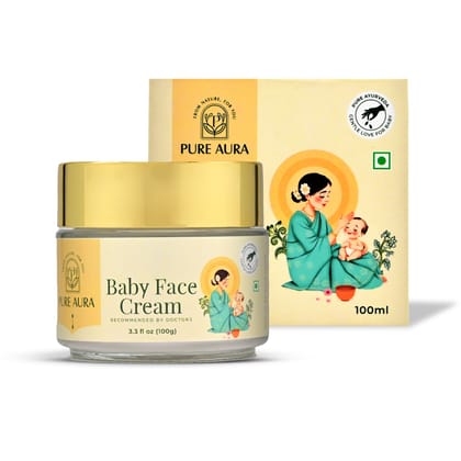 Pure Aura Baby Face Cream 100gm | Ayurvedic & Organic Face Cream for Kids | Infused with Shea Butter & Almond Oil |Chemical-Free | Nourishing & Moisturizing for Sensitive Skin | Safe for Newborns