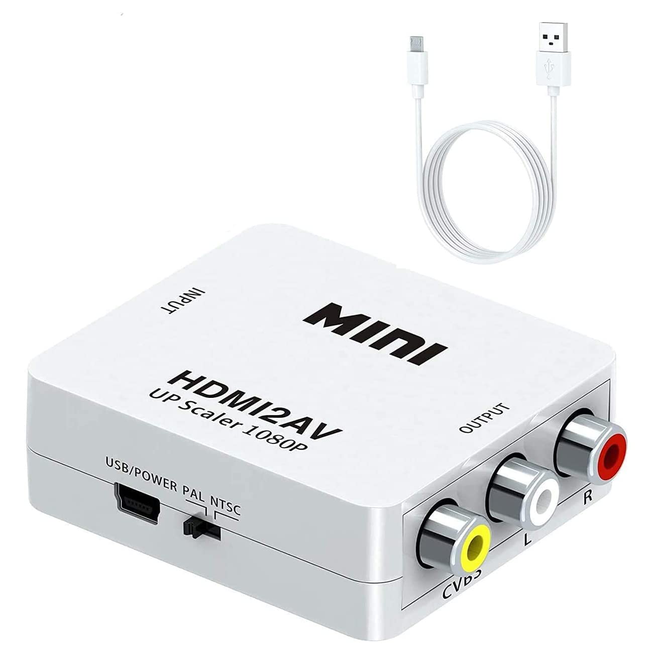HDMI to RCA,HDMI to AV, 1080P HDMI to 3RCA CVBS AV Composite Video Audio Converter Adapter Supports PAL/NTSC with USB Charge Cable for PC Laptop HDTV DVD
