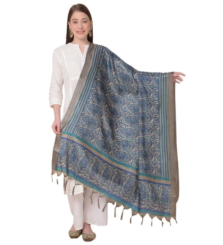 Women's Art Silk Printed Dupatta (Blue)-PID47045