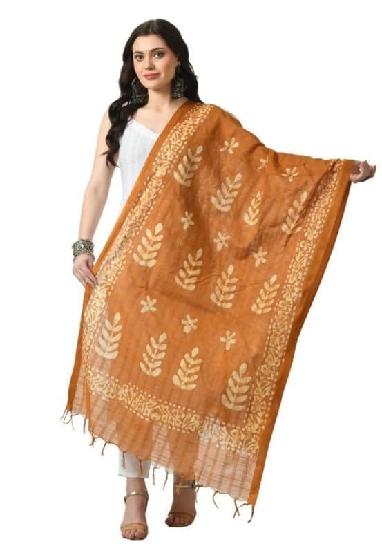 Women's Cotton Printed Dupatta (Rust)-PID51254