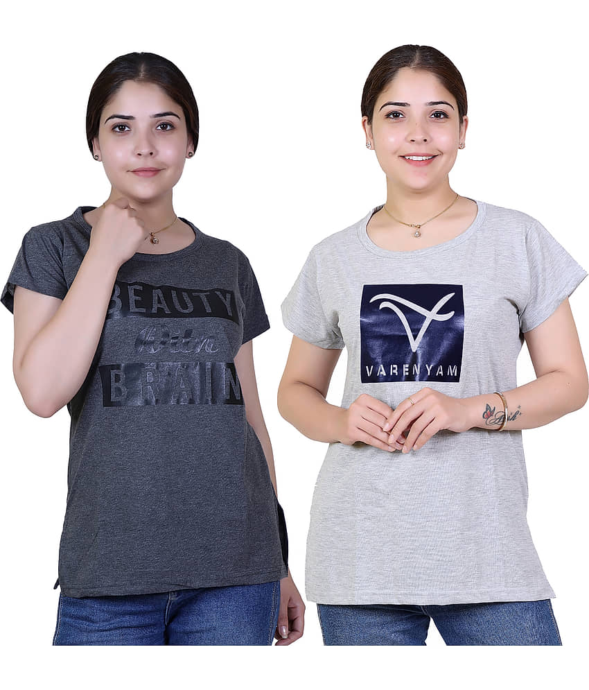Varenyam Women Cotton Regular Fit Round Neck T-Shirt ( Grey )
