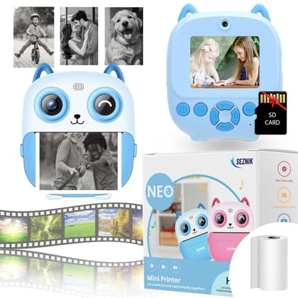 SEZNIK Mini Camera Printer, Click Photo Print, Inkless, Bluetooth HD Print, Android, iOS. Instant Print (Neo-Blue) SEZNIK Mini Camera Printer, Click Photo Print, Inkless, Bluetooth HD Print, Android, iOS. Instant Print (Neo-Blue) - Pink / 2 inch