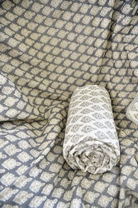 Grey Bagru Print Reversible Cotton Dohar Single (Pair) Grey Bagru Print Reversible Cotton Dohar Single (Pair)