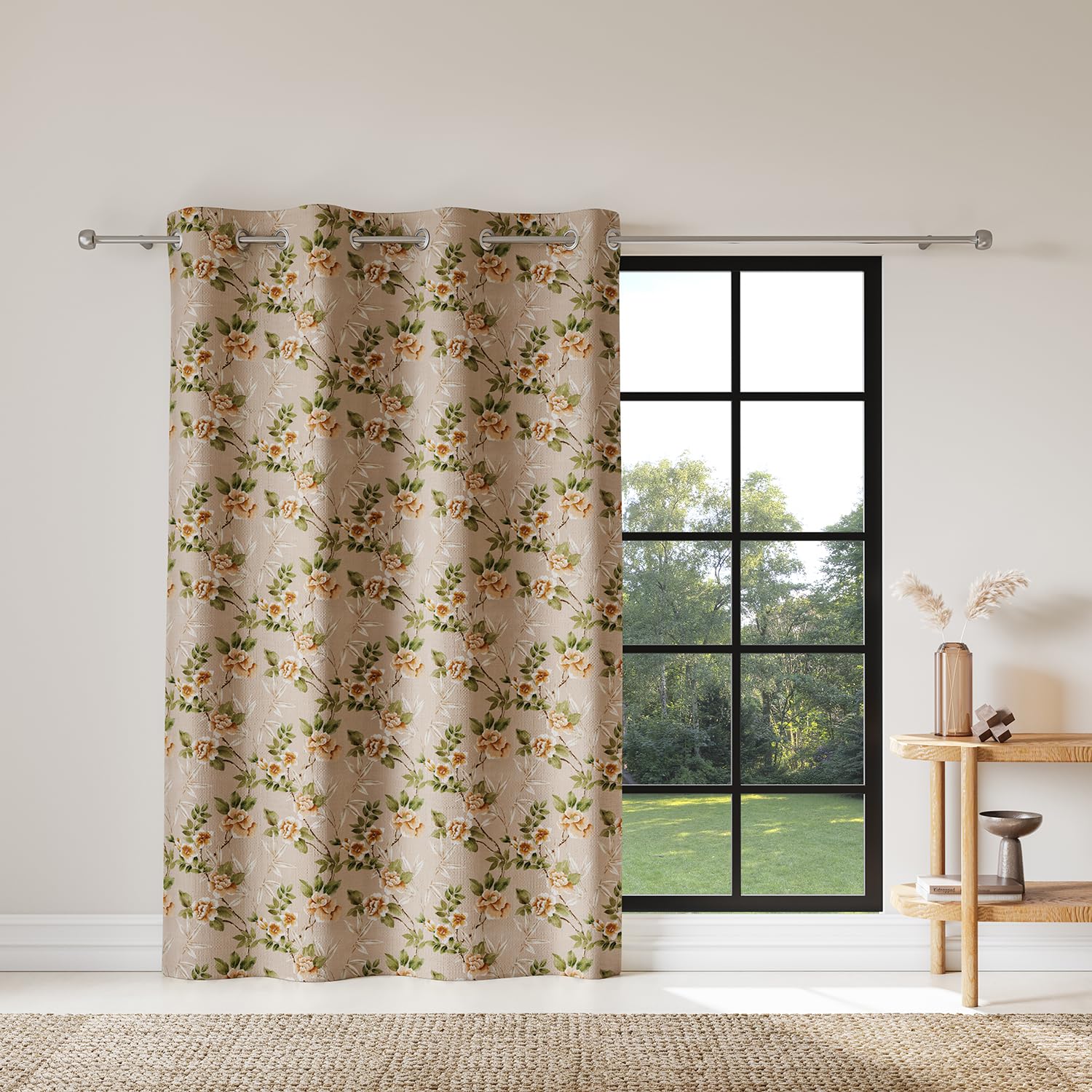 DDECOR - 100% PolyesterFloral PatternLarge Door 9 Ft|135 CM X 270 CM| - Beige